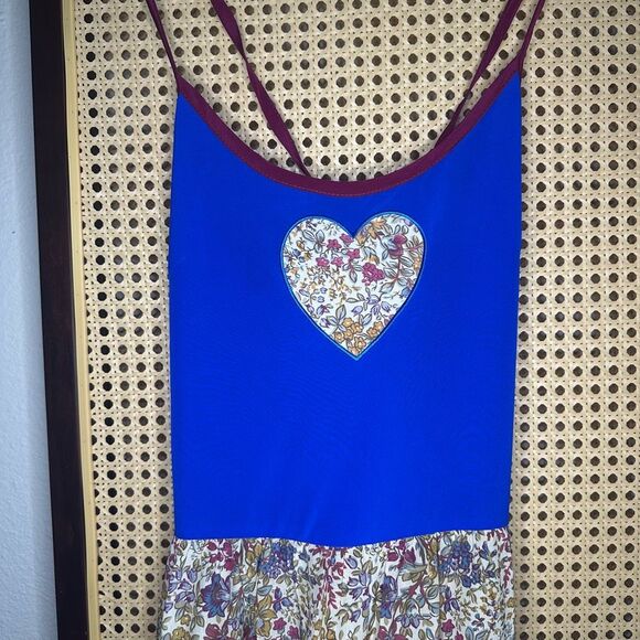 NWT Kristinit Blue Floral Silk Maxi Dress Heart Cutout XS No‎ Belt - Picture 3 of 7